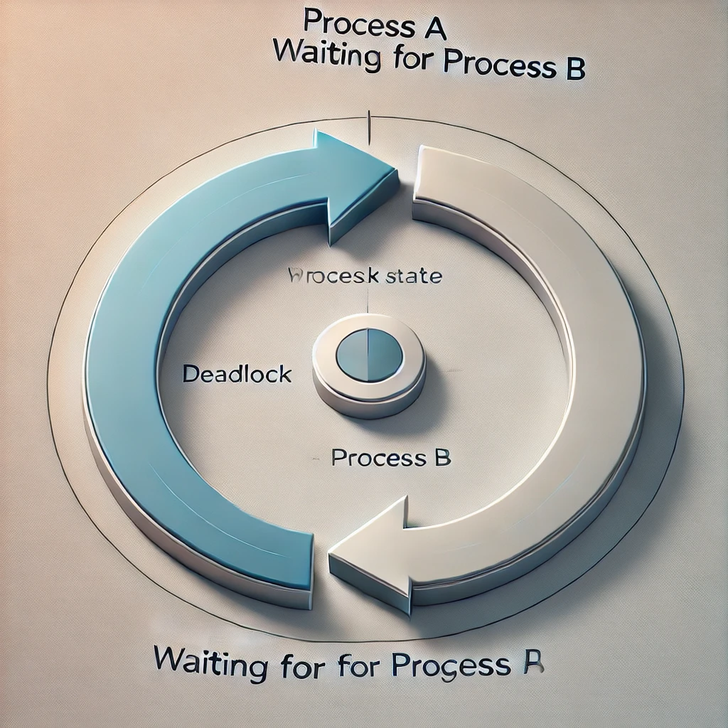 A conceptual diagram illustrating two processes in a circular wait state, unable to proceed.